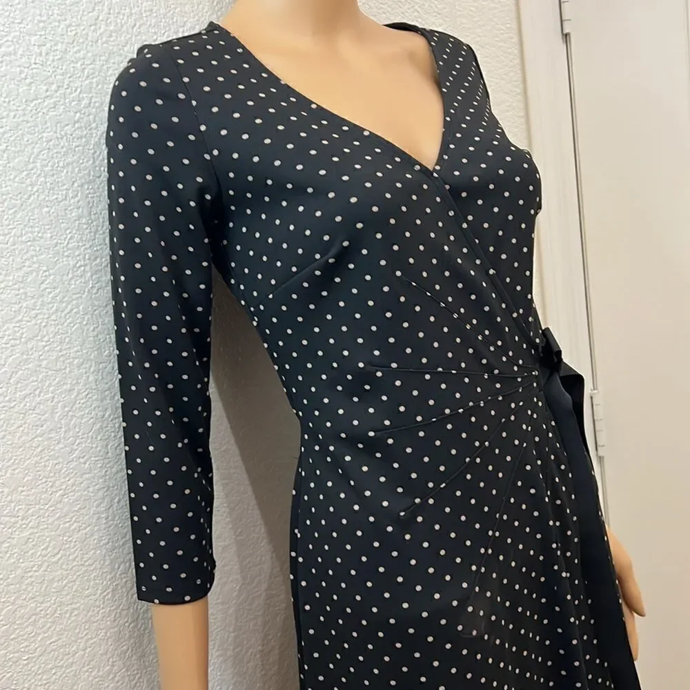 Ann Taylor Loft Woman’s Dress Sz 0 V Neck 3/4 Sleeve Side Wrap Midi Slimming